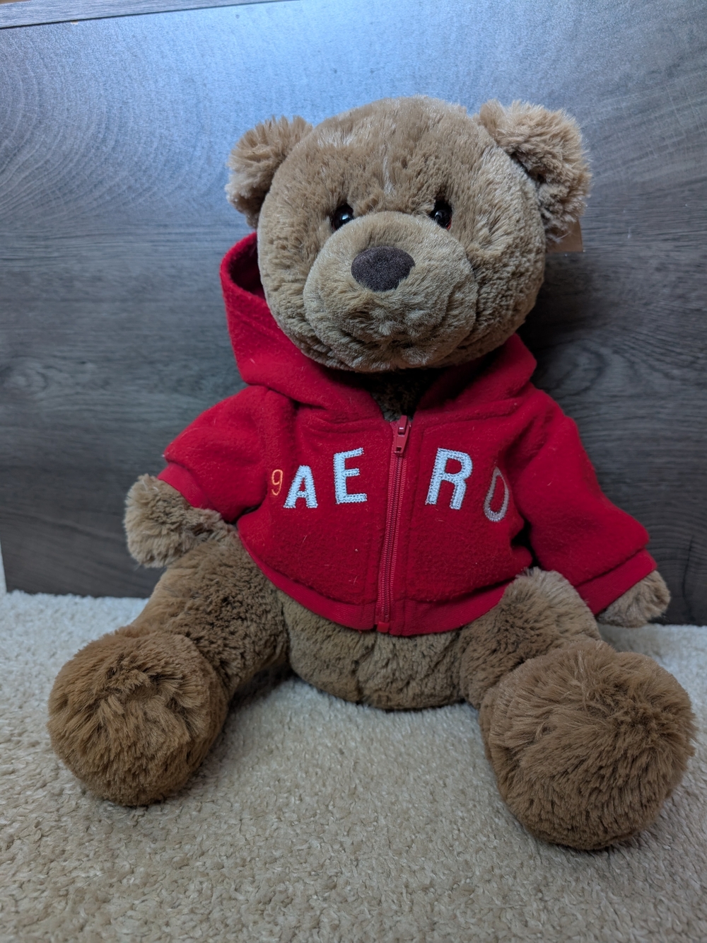 Aeropostale Brown Teddy Bear Plush with Red Hoodie - Brand New With Tags